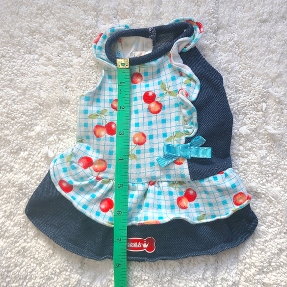 Dog Dress Blue Plaid Ruffle & Cherries - Picture 4 of 8